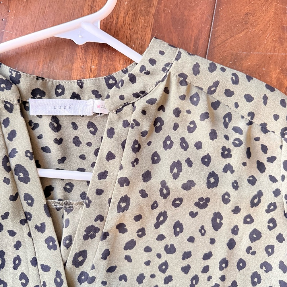 Lush Olive and Black Animal Print Blouse